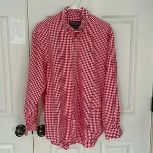 Vineyard Vines pink Gingham button-down whale shirt size medium cotton